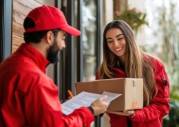 Delivery Person Handing Over a Parcel to a Customer