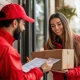 Delivery Person Handing Over a Parcel to a Customer
